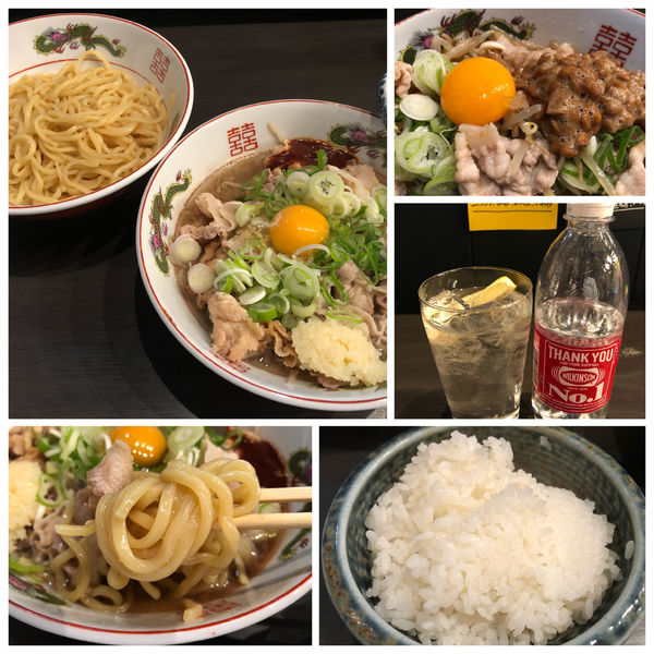 「スタミナラーメン(つけ麺に変更)950円納豆100円 焼酎」@メンショップ アキラの写真