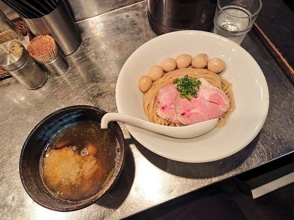 「山菜とろろ昆布水つけ麺＋うずら」@さんじの写真