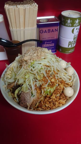「大ゆず汁なし  野菜  ニンニク  油」@ラーメン二郎 中山駅前店の写真