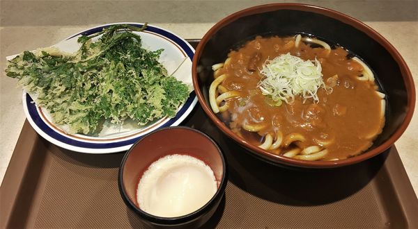 「カレーうどん+春菊天+味玉」@名代 富士そば 秋葉原電気街店の写真