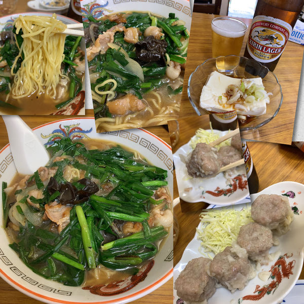 「ニラソバ750円＋シュウマイ＋ビール」@すずきの写真