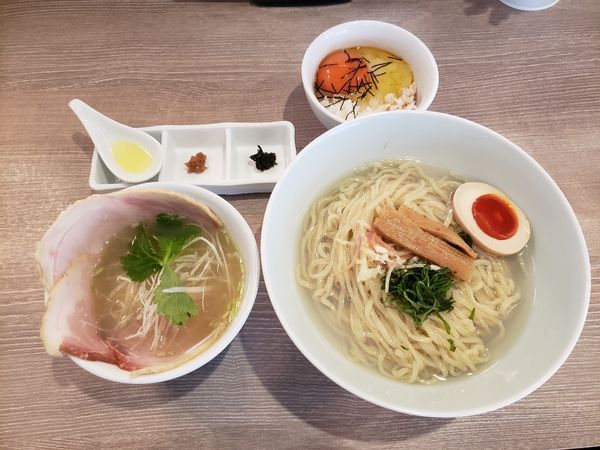 「特製蜆昆布水つけ麺(塩)　玉子かけご飯」@中華そば 和渦 TOKYOの写真