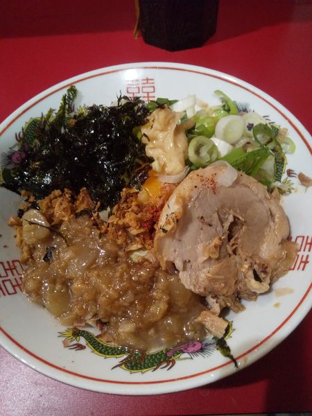 「ミニラーメン750円汁なし変更130円（ニンニク以外）」@ラーメン英二の写真