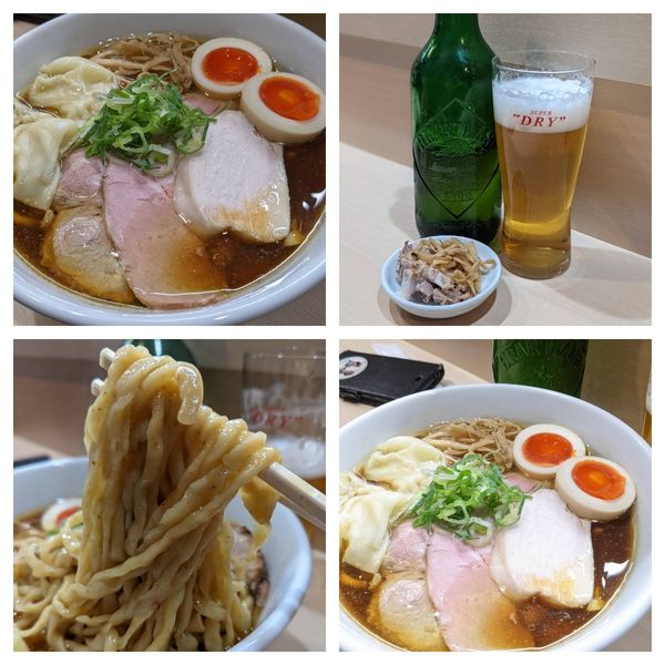 「特製中華そば大盛り+ハートランド」@手揉み中華そば 中村の写真