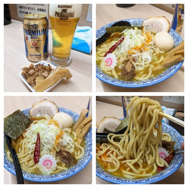 「カレー中華そば+大盛り+缶ビール」@狼煙 大宮店の写真