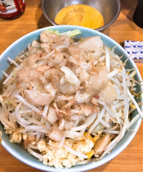 「プチ二郎ニンニクアブラ＋生たまご＋Kiri」@ラーメン二郎 八王子野猿街道店2の写真