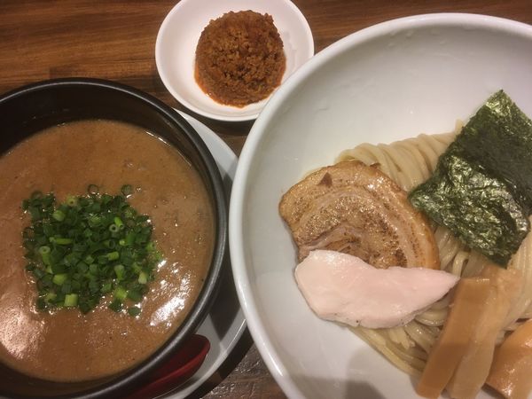 「濃厚つけめん 830円（辛肉ミンチ+100円）」@四代目むじゃきの写真