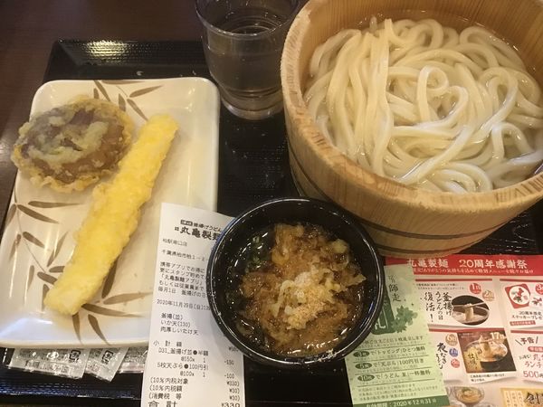 「釜揚げ並290円、いか天130円、肉厚しいたけ天160円」@丸亀製麺 柏駅南口店の写真