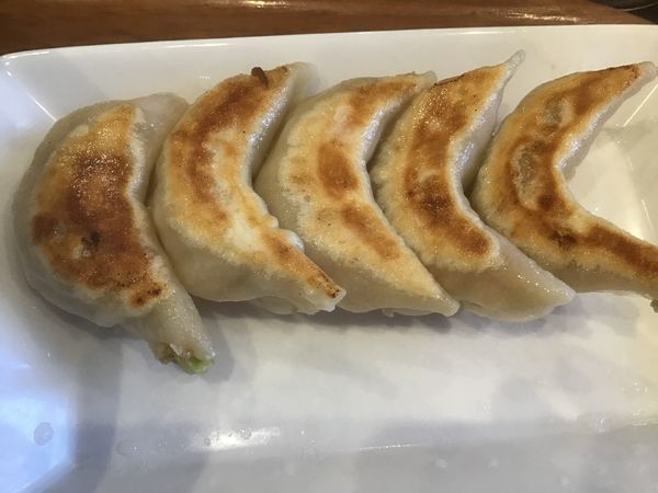 「餃子260円(ニンニクアリ、クーポンで無料)秋のラーメン」@麺処・餃子処 TESHIの写真