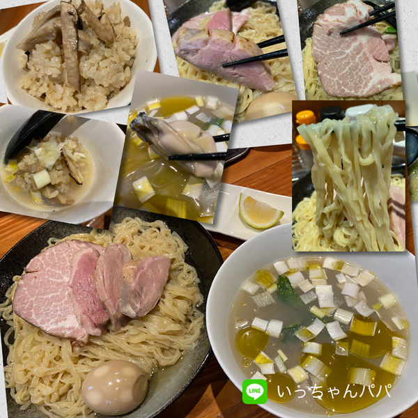 「牡蠣の昆布水つけ麺 冷しver1000円 きのこご飯350円」@麺屋 真心の写真