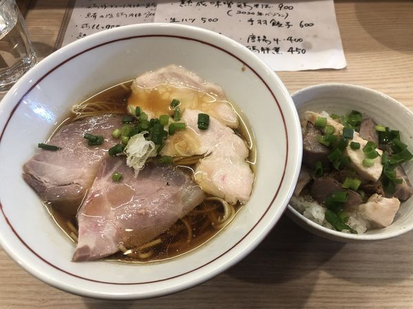 「鶏そば+鶏とローストポークのバターごはん（750+250円）」@麺処 鶏谷の写真