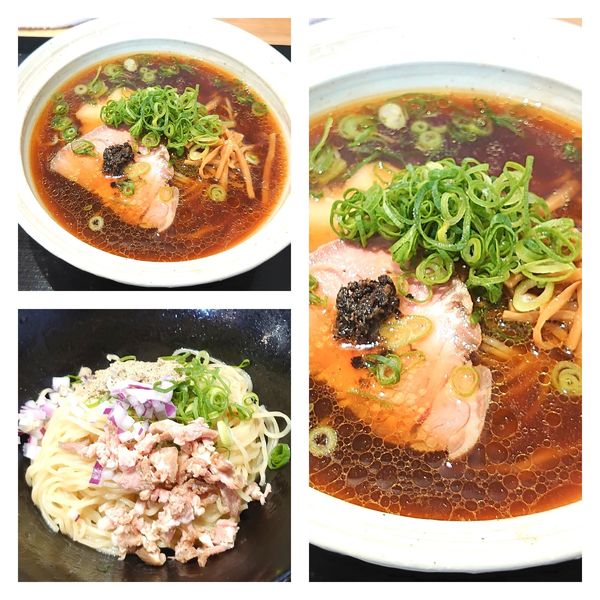 「鶏そば 黒 770 和え玉 白 220」@境逸品 鶏そば 山田屋の写真