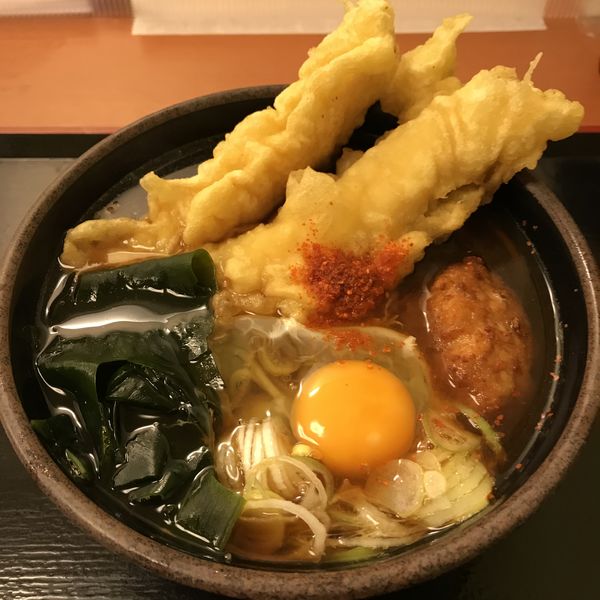 「【季節限定】鳥天つくねそば（￥580）＋生玉子（クーポン）」@ゆで太郎 東邦医大通り店の写真