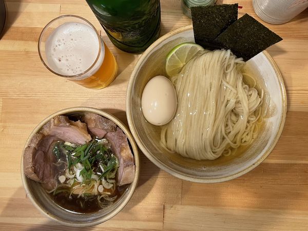 「ハートランドビール → 鰹昆布出汁 特製 醤油つけ麺」@迂直の写真