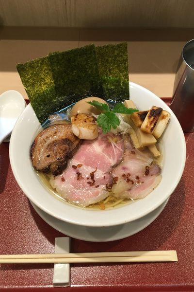 「特製金色貝そば、二度漬け焼きネギ」@燃えよ麺助の写真