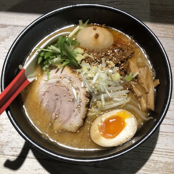 「【限定】背脂濃厚味噌らーめん (川越総合高生産味玉付き)」@麺屋 誉の写真