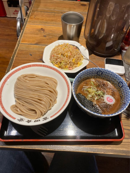 「つけ麺(普通盛り？)、チャーハン(小)」@松戸中華そば 富田食堂の写真