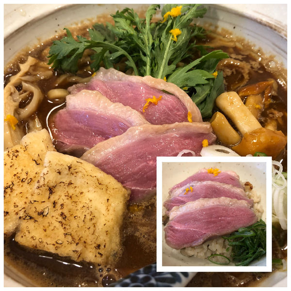 「赤味噌そば 950円 鴨肉炊き込みご飯 400円」@中華そば きなりの写真