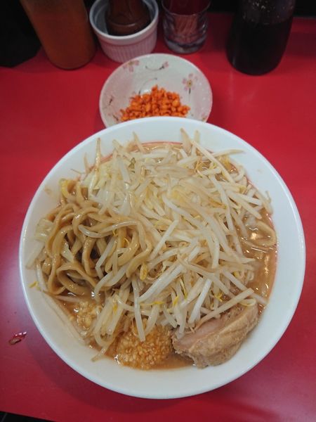 「ラーメン 麺半分  ニンニク ショウガ 辛揚げ」@千里眼の写真