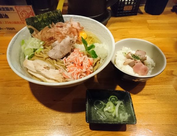 「ズワイ蟹と鯵のまぜそば～追い飯付き～中盛」@麺屋 ひな多の写真