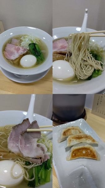 「『味玉塩らぁめん(細麺選択)+焼き餃子3個(¥880+280」@らぁめん篠﨑の写真