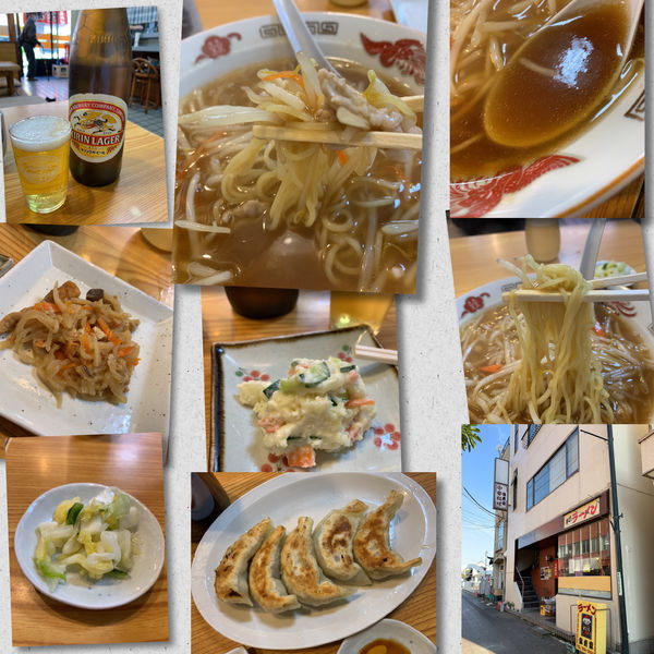 「もやしそば　580円＋🍺＋餃子」@宝来家の写真