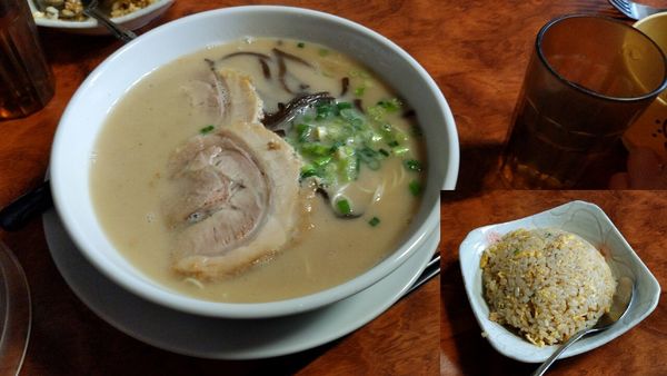 「白（カタ）+替え玉（バリカタ）+セットチャーハン」@博多ラーメン ミツ屋の写真