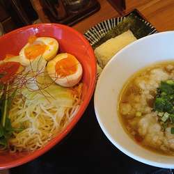 博多あご出汁モツつけソバ 半熟味玉トッピング