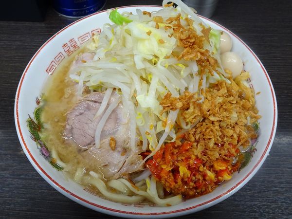 「ラーメン（750円）＋メラ！＋うずら　ヤサイニンニク」@ラーメン二郎 川越店の写真