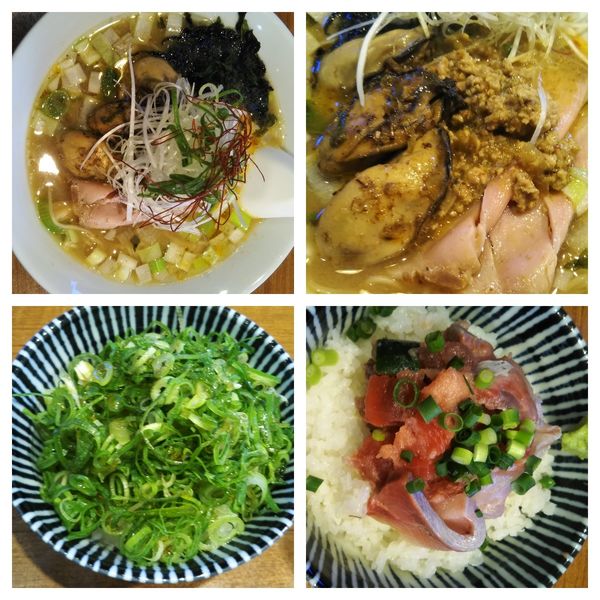 「【限定】花椒香る牡蠣のXO醤ら〜めん+海鮮丼+九条ネギ丼」@寿製麺よしかわ 川越店の写真