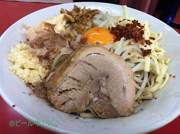 「まぜそば並盛(850円)アブラ以外全マシ」@ラーメン一心の写真