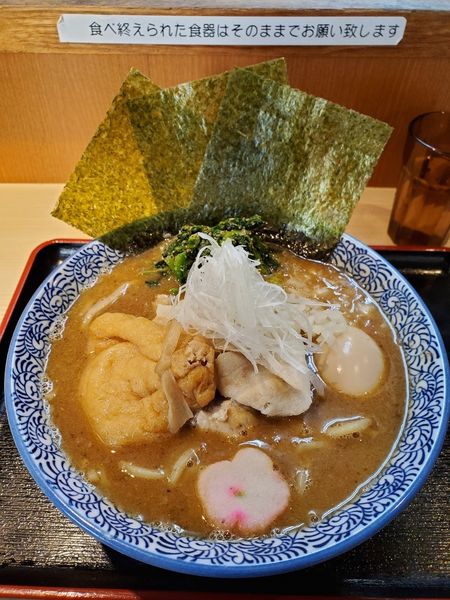 「鶴嶺峰らー麺幕内　特製トッピング(もち巾着　のり3枚　味付け玉子」@らー麺土俵 鶴嶺峰の写真