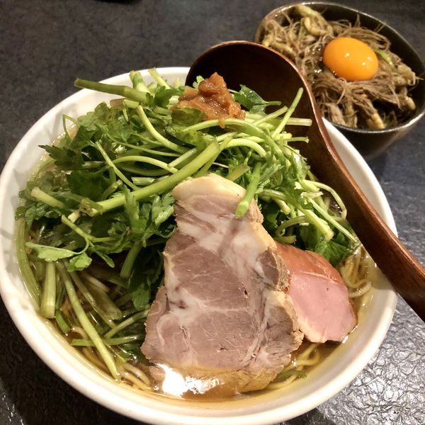 「【限定B】セリラーメン＋【限定ごはん】セリの根っこごはん」@秋田ラーメン はまの写真