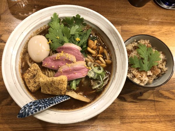 「赤味噌そば￥950＋味玉￥100＋炊き込みご飯￥150」@中華そば きなりの写真