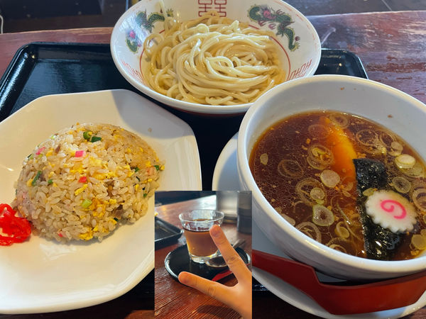 「つけ麺770円半チャーハンセット220円手作りプリン132円」@水戸中華そば むじゃき食堂の写真