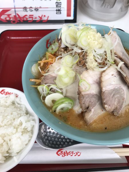 「ネギ味噌チャーシュー、納豆、ニンニク多め」@くるまやラーメン 保谷新町店の写真