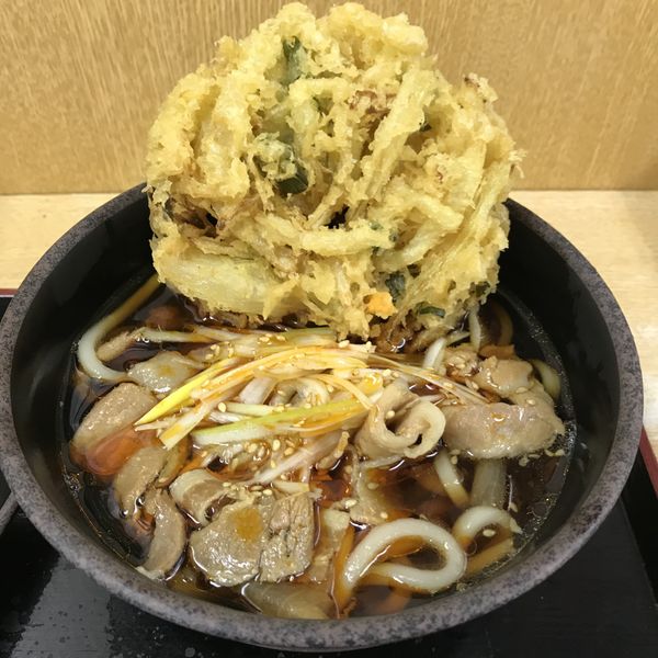 「【季節限定】辛ねぎ肉そば（￥580）＋かき揚げ（クーポン）」@ゆで太郎 南大井店の写真