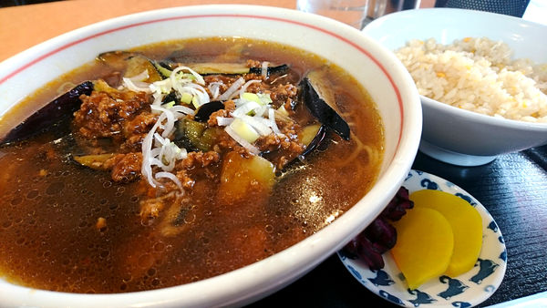 「【昼】麻婆茄子麺+半チャーハン」@昭和軒の写真