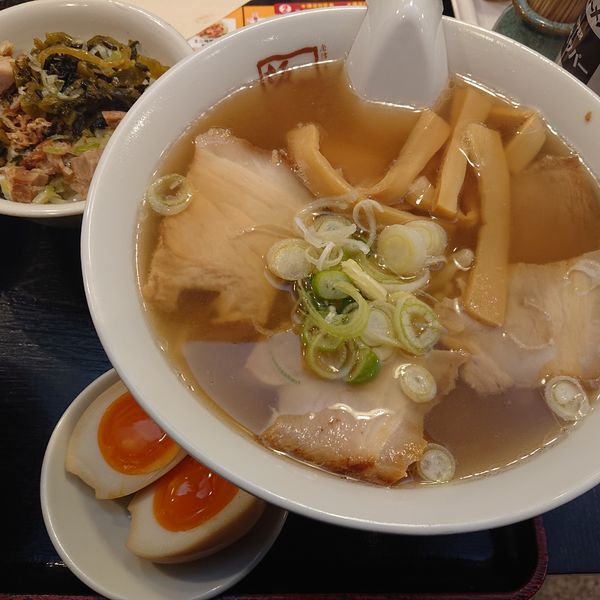 「満足A定食1030円(ミニ焼豚高菜ご飯)」@喜多方ラーメン坂内 笹塚店の写真