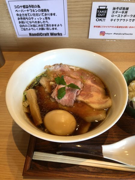 「全部のせ季節の出汁そば（醤油）ライス」@Handicraft Worksの写真