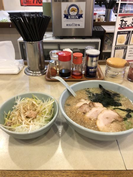 「ランチセットE（チャーシューメン、ネギ丼）」@ラーメンショップ七福 草加店の写真
