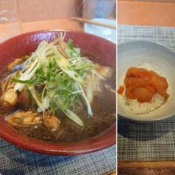 やり過ぎ牡蠣味噌そばとカジカの肝醤油ご飯