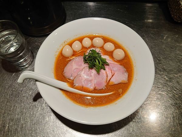 「圧縮あん肝味噌蕎麦＋うずら」@さんじの写真