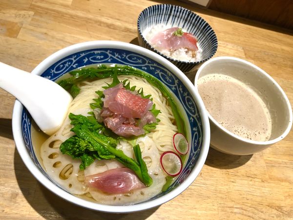 「【限定】金目鯛のつけそば 金目鯛ご飯付き1280＋大盛150」@寿製麺よしかわ 坂戸店の写真