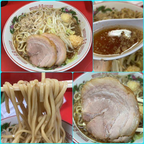 「ラーメン¥750（麺硬め・ニンニク増し・アブラ）」@赤ひげラーメンの写真