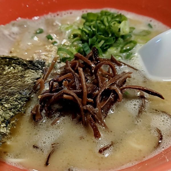 「ラーメンバリカタ半替玉バリカタ辛子高菜」@元祖長浜 大学ラーメンの写真