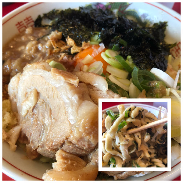 「ラーメン（豚２枚） 800円＋汁なし130円 全マシ」@ラーメン英二の写真