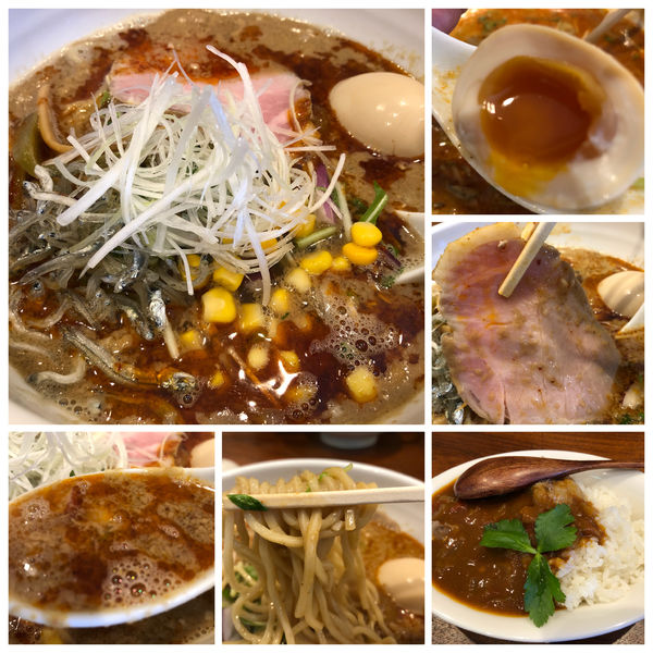 「魚介坦々麺 味玉付き 960円 トマトと軟骨カレー350円」@讃岐ラーメン 香麦の写真