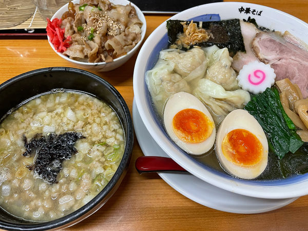 「つけ麺（塩）味玉＋ワンタン」@中華そば 半ざわの写真