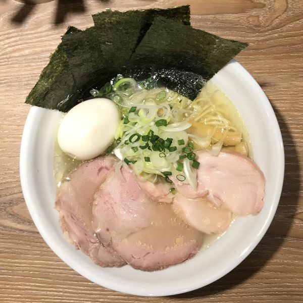 「キリン一番搾り小瓶→特製中華そば（しお）＋和え玉（半玉）」@中華そば やま福の写真